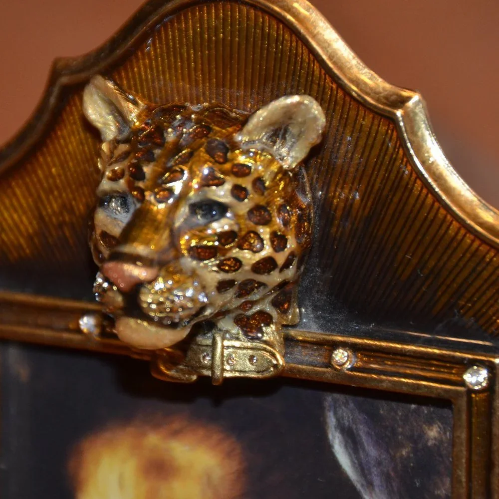 RARE RETIRE JAY STRONGWATER JUNGLE SAFARI LEOPARD CAT LIBRE CRYSTAL ENAMEL FRAME